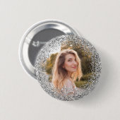 Badge Rond 5 Cm Faux Silver Glitter Photo (Devant & derrière)