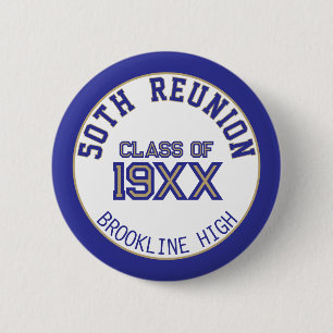Badge Rond 5 Cm FAVEUR ! bouton de réunion de 50e anniversaire de 