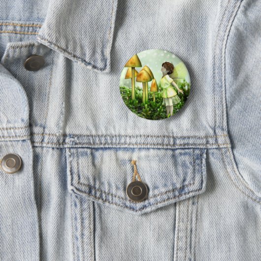 Badge Rond 5 Cm Fée curieuse - Fée et Tabourets (En situation)