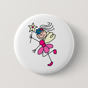Badge Rond 5 Cm Fée dans le bouton rose
