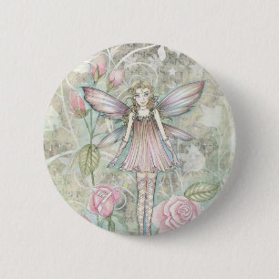 Badge Rond 5 Cm Fée de Rose Fantaisiste