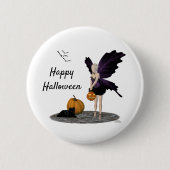 Badge Rond 5 Cm Fée d'Halloween avec bouton Citrouille (Devant)