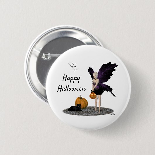 Badge Rond 5 Cm Fée d'Halloween avec bouton Citrouille (Devant & derrière)
