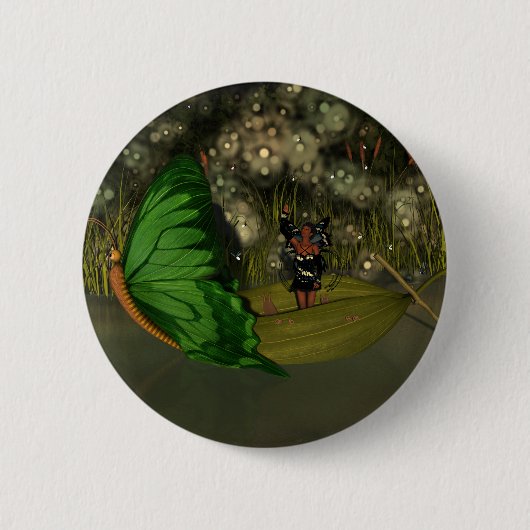 Badge Rond 5 Cm Fée mignonne en bateau avec lucioles (Devant)