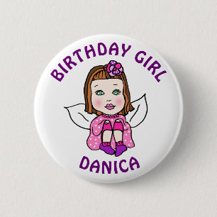 Badge Rond 5 Cm Fée personnalisée jolie fille d'anniversaire