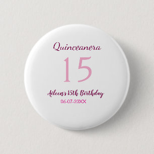 Badge Rond 5 Cm Fée rose 15e anniversaire simple moder quinceanera