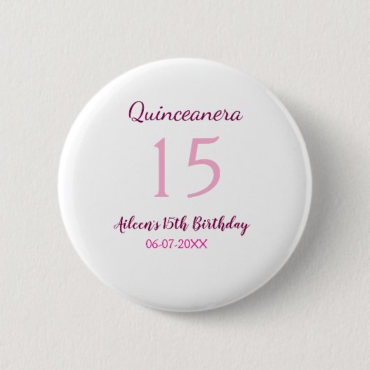 Badge Rond 5 Cm Fée rose 15e anniversaire simple moder quinceanera (Devant)