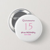 Badge Rond 5 Cm Fée rose 15e anniversaire simple moder quinceanera (Devant & derrière)