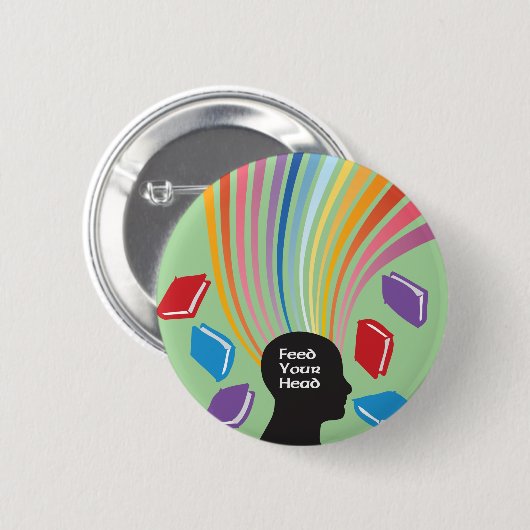 Badge Rond 5 Cm Feed Your Head with Books Fun Retro (Devant & derrière)