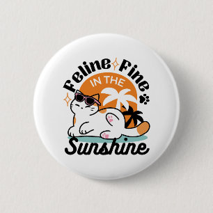 Badge Rond 5 Cm Feline fin au soleil - Chat Tropical relaxé