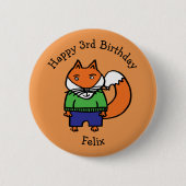 Badge Rond 5 Cm Felix le Fox Joyeux anniversaire personnalisé (Devant)