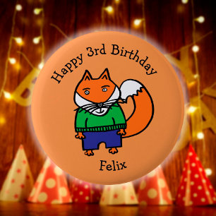 Badge Rond 5 Cm Felix le Fox Joyeux anniversaire personnalisé
