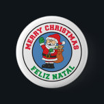 Badge Rond 5 Cm Feliz Natal Joyeux Noël Père Noël<br><div class="desc">Feliz Natal Joyeux Noël avec un dessin animé Père Noël. Dites Joyeux Noël en portugais avec ce design mignon. Idéal pour les fêtes et les fêtes de Noël.</div>