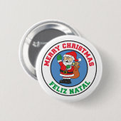 Badge Rond 5 Cm Feliz Natal Joyeux Noël Père Noël (Devant & derrière)