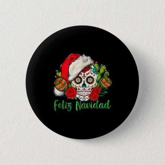 Badge Rond 5 Cm Feliz Navidad Sugar Skull Mexican Christmas (Devant)