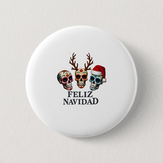 Badge Rond 5 Cm Feliz Navidad Sugar Skulls Reindeer Santa Mexican (Devant)