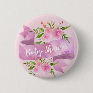 Badge Rond 5 Cm Féminin, Joli, Chic, Floral Rose Pâle Baby Shower