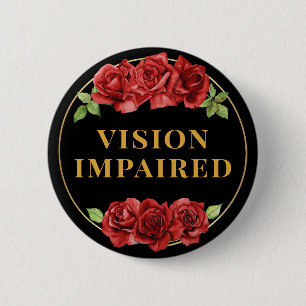Badge Rond 5 Cm Féminin Rose Florale Rouge Noir Handicap Visuel