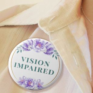 Badge Rond 5 Cm Féminin Rose Pourpre Floral Malvoyant
