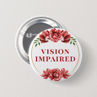Badge Rond 5 Cm Feminine Red Wild Rose Floral Vision Impaired