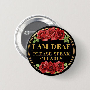 Badge Rond 5 Cm Féminine Rose Florale Rouge Noir Sourd Parler Clai