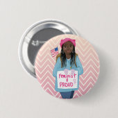 Badge Rond 5 Cm Féministe + Fier (Devant & derrière)