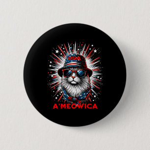 Badge Rond 5 Cm Femme Ameowica Funny Patriotique Chat Meowica 4t
