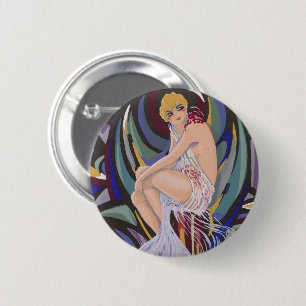 Badge Rond 5 Cm Femme Art Déco Vintage avec Draperies par S. Chomp