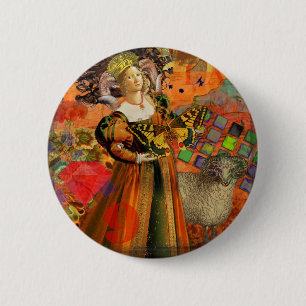 Badge Rond 5 Cm Femme Bélier Orange : Collage d'art antique de bél
