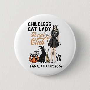 Badge Rond 5 Cm Femme chatte sans enfants Voter Halloween sorcière