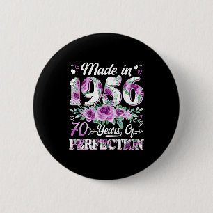Badge Rond 5 Cm femme de 70 ans fabriquée en 1956 florale 70e anni