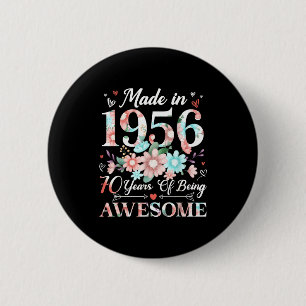 Badge Rond 5 Cm femme de 70 ans fabriquée en 1956 florale 70e anni