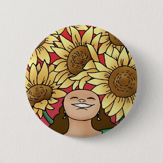 Badge Rond 5 Cm Femme de tournesol — Fleur ! (Devant)