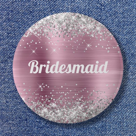 Badge Rond 5 Cm Femme d'honneur de Parties scintillant d'argent ro