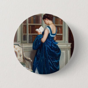 Badge Rond 5 Cm Femme élégante victorienne lisant dans une bibliot