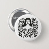 Badge Rond 5 Cm Femme Et Fleurs (Devant & derrière)