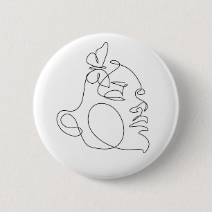 Badge Rond 5 Cm Femme Face Line Art