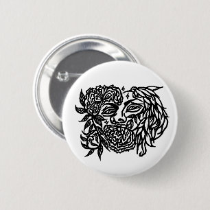 Badge Rond 5 Cm Femme florale avec un design d'oiseau majestueux