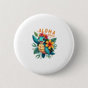 Badge Rond 5 Cm Femme Hawaiienne-Chemise Aloha Hawaii