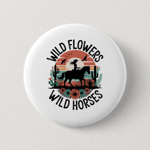 Badge Rond 5 Cm Femme Horseback équitation Fleurs sauvages Femmes