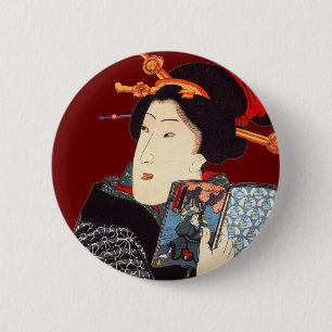 Badge Rond 5 Cm Femme japonaise 2 de lecture