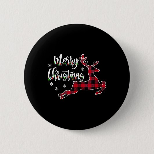 Badge Rond 5 Cm Femme Joyeux Buffle de rennes de Noël Plaid Rouge (Devant)