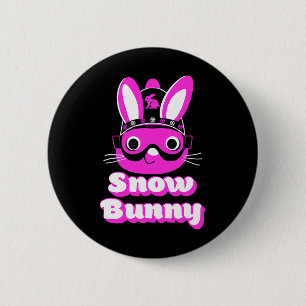 Badge Rond 5 Cm Femme Lapin À Neige Ski Snowboard Débutant Fille