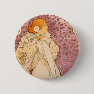 Badge Rond 5 Cm Femme Mucha Art Nouveau Beauté
