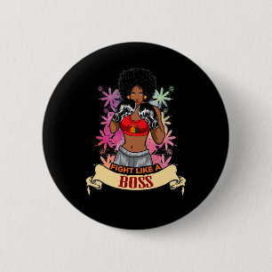 Badge Rond 5 Cm Femme Noire Autonomisée Boxe Magie Kickboxing Fill