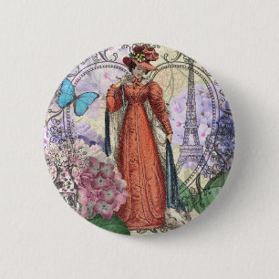 Badge Rond 5 Cm Femme victorienne à la mode rouge colorée