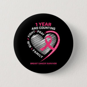 Badge Rond 5 Cm Femmes 1 an Cancer Sans Rose Cancer du Sein Survi