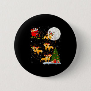 Badge Rond 5 Cm Femmes Cerf Père Noël Traîneau Volant Drôle Magiqu