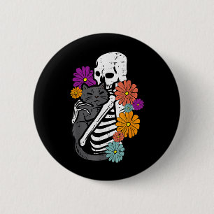 Badge Rond 5 Cm Femmes de Halloween Fleurs de Chat Noir Étreignant