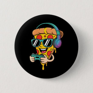 Badge Rond 5 Cm Femmes Drôle Gamer Pizza Nourriture Jeu Vidéo Homm